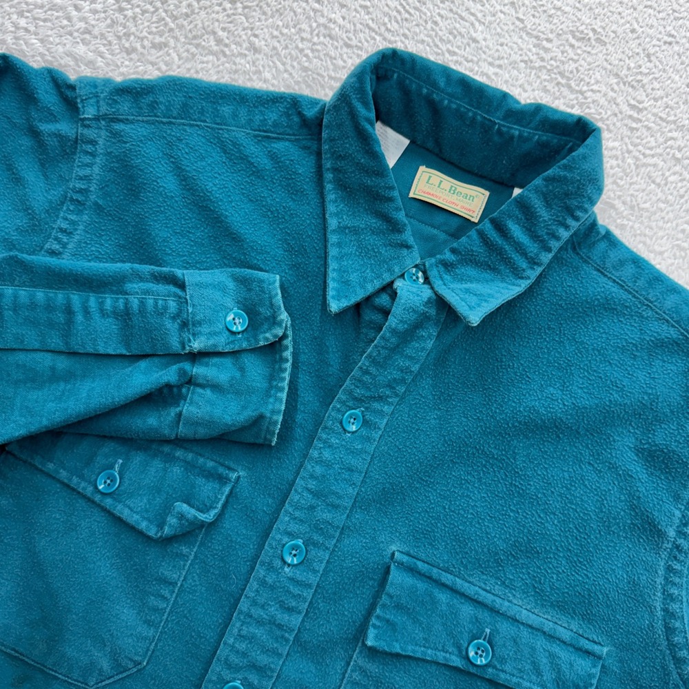 LL Bean Mens Vintage Chamois Cloth Shirt Teal Blue 16.5 Regular Made in USA 1611